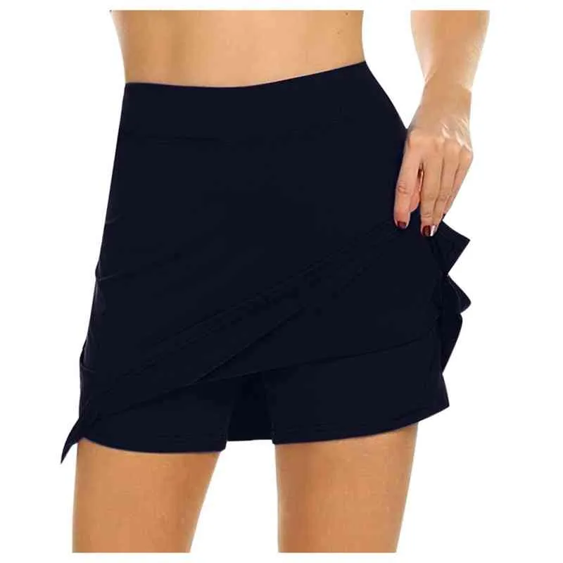 2022 Nouvelles femmes dames athlétiques tennis jupes de sport avec shorts taille haute robe courte plissée shorts d'entraînement jupe femme G220309