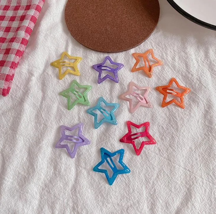 38mm Star Metal Snap Hair Clip Cute Baby Hair Clips For Girls Kids Accessories Big Size Candy Color Hairpins Barrettes215h