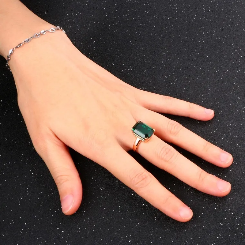Natural Emerald Ring Zircon Diamond Rings for Women Engagement Wedding Rings with Green Gemstone Ring 14K Rose Gold Fine SMEWELLY Y306X