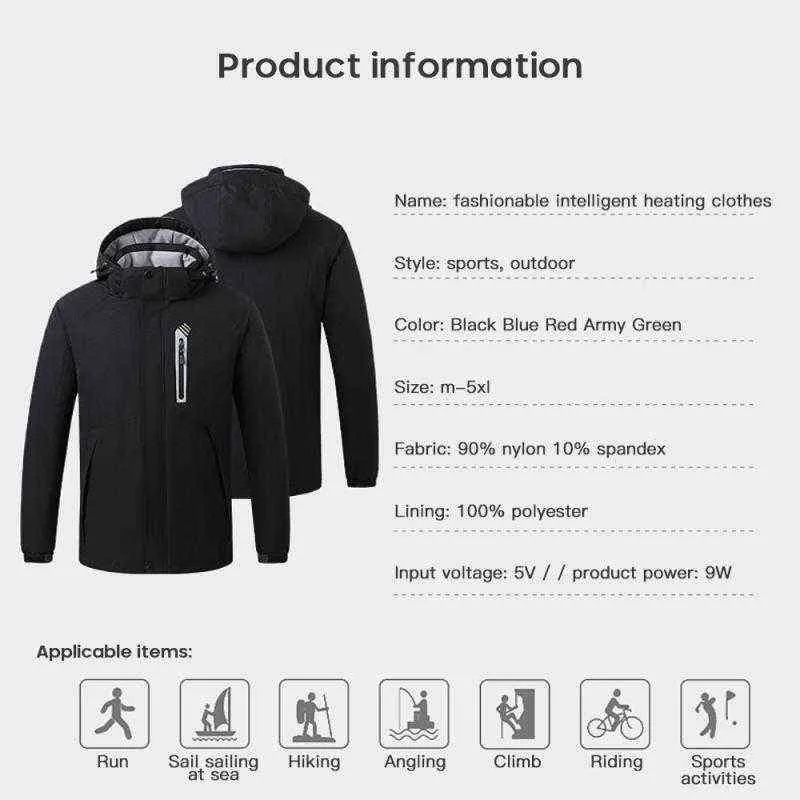 Electric Heated Jackets Cotton Mens Women Outdoor Coat USB Heating Hooded Jackets Thermal Warmer Jackets Winter Outdoor 211231