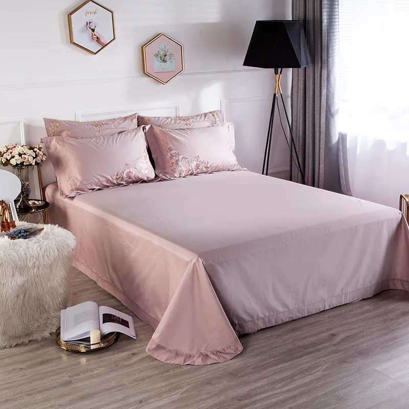 Dusty Pink Embroidery Flowers Luxury Bedding set Egyptian Cotton Queen King size Bed set Duvet cover Bed sheet set Pillow shams T200706