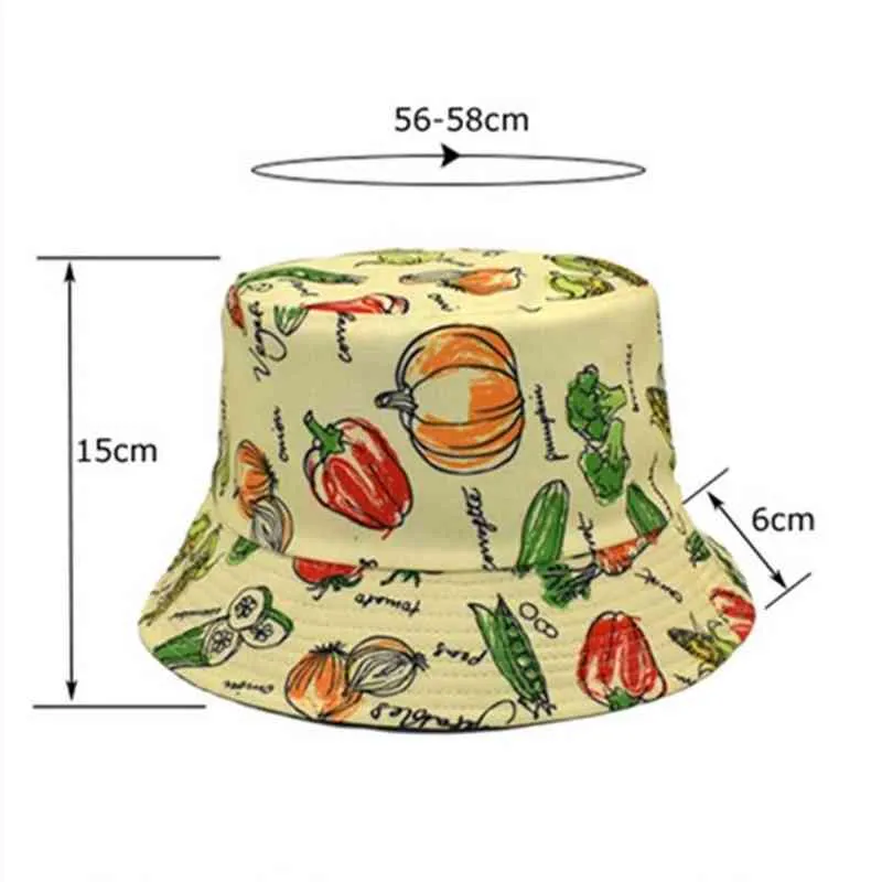 2022 Sommarfiskare hatt Panama Sun Hattar för kvinnor Män Hip Hop Caps Fashion Fruit Print Reversible Bucket Hat G220311