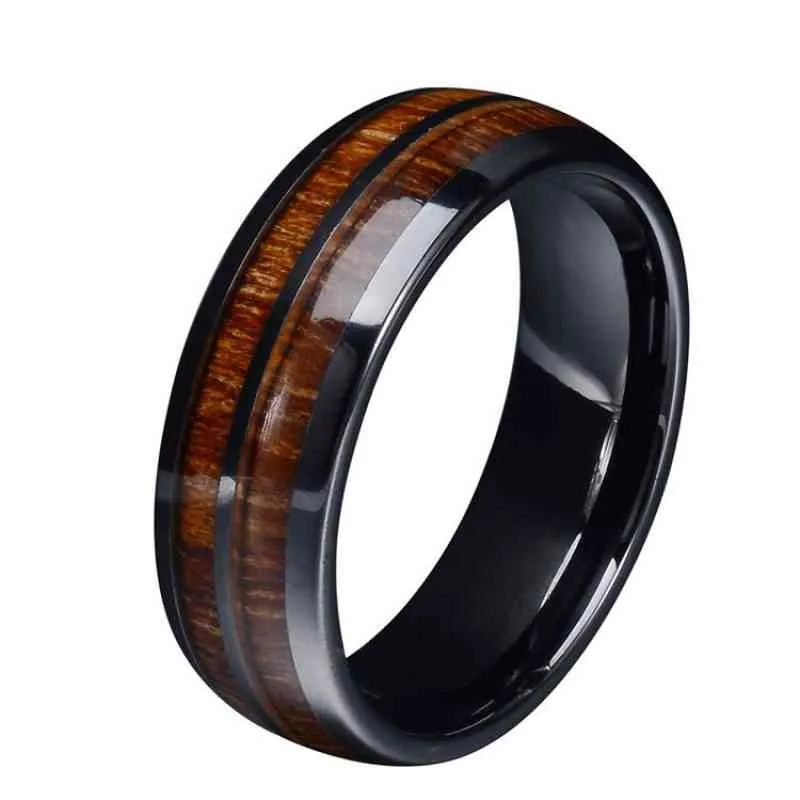 Nowy moda czarna wolframy pierścionki z węglikami wigrowymi inkrustą hawajską koa drewniana abalone shell męskie obrączki