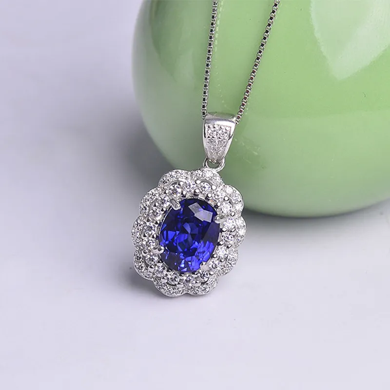 Diamond Color Jewelry Bracelet Tanzanite Petal Ring Blue Crystal Pendant Four Claw Sapphire Earring Jewelry Set3457