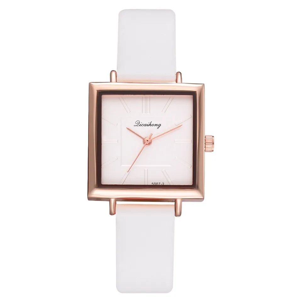 Vierkante dameshorloges Nieuw quartzhorloge met gerimpelde leren band voor dames KLEUR Zes