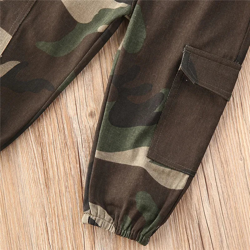 Bambino del capretto della neonata estate manica corta con spalle scoperte maglietta TopCamouflage stampa pantaloni outfit set vestiti 2 pezzi 16Y 2010179726402