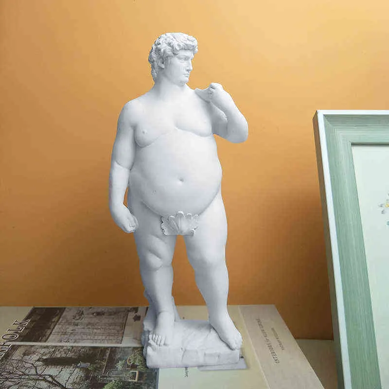 Creatieve Dikke David Portret Sculptuur Hars Ambachtelijke Decoratie Menselijk lichaam Standbeeld Thuis Desktop Ornamenten Tuin Art 220117220G