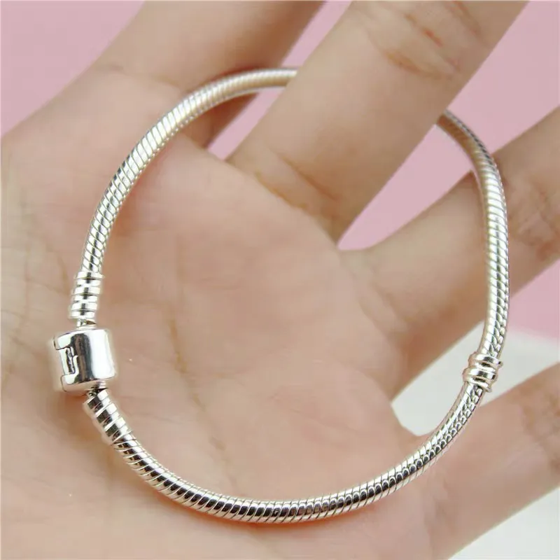 100% original 925 Silver 3mm manschettarmband mjukt slät orm benkedja passform handgjorda pärlor charms basy smycken266z