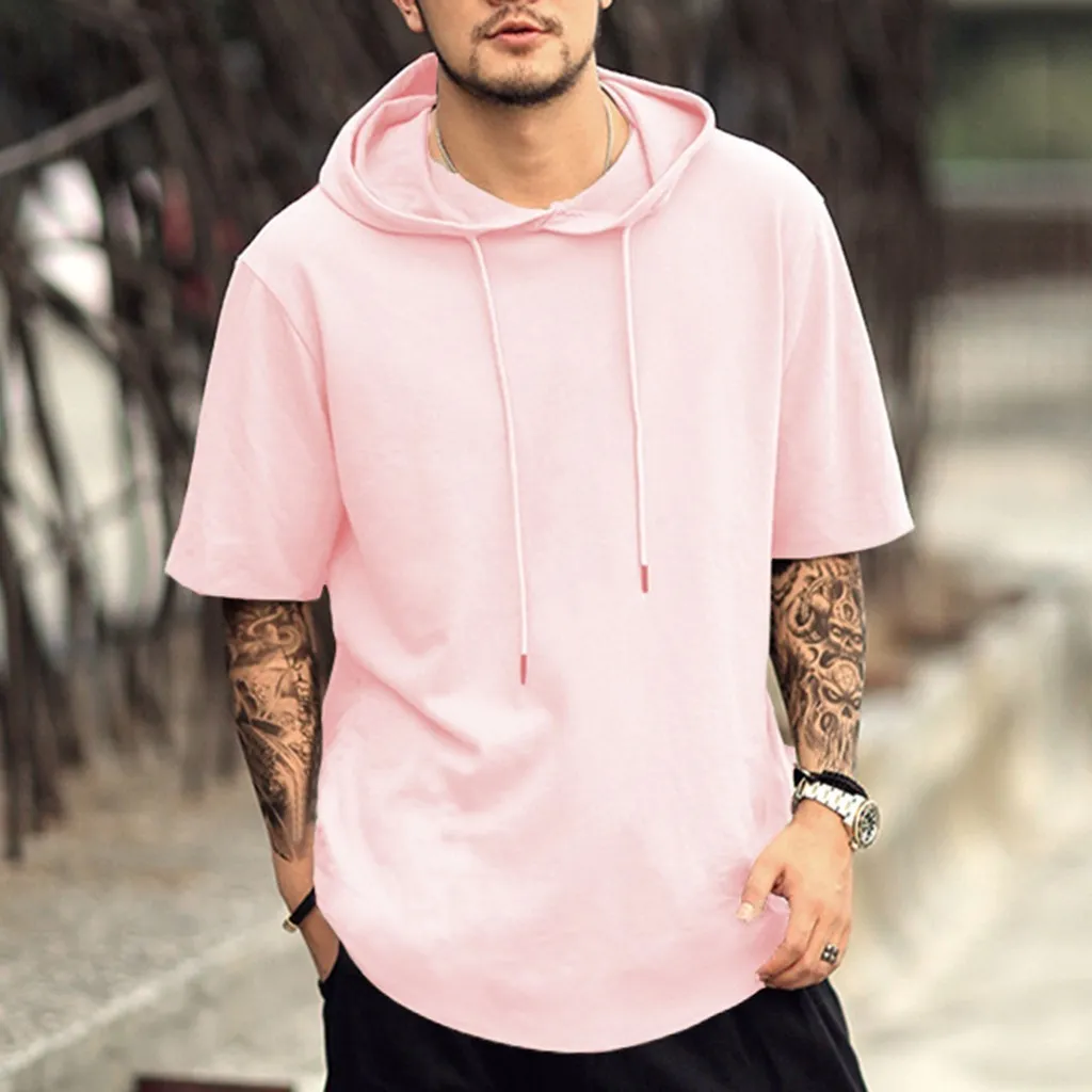 Hombre sudaderas con capucha Mode Casual Couleur Pure Hommes Sweat À Capuche Pour Garçon Cordon À Capuche À Manches Courtes Sport Sweat Top C1117