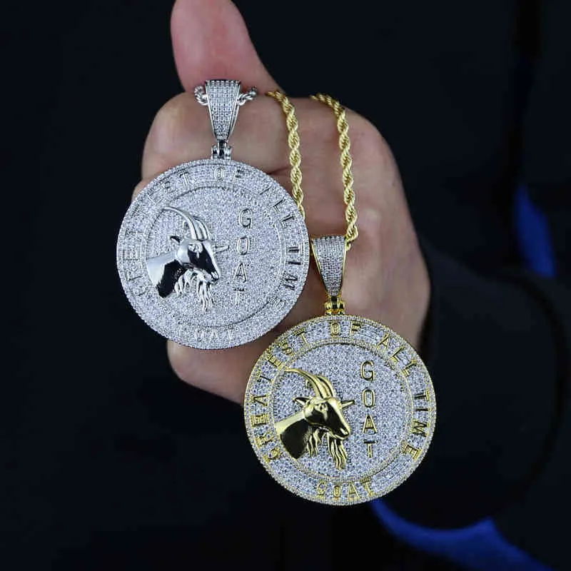 Pendant Necklaces 2022 Goat Hip Hop Two Tone Gold Color Micro Pave 5A Cubic Zirconia Round 3D Shaped Animal Hiphop Ice Men Jewelry3238788