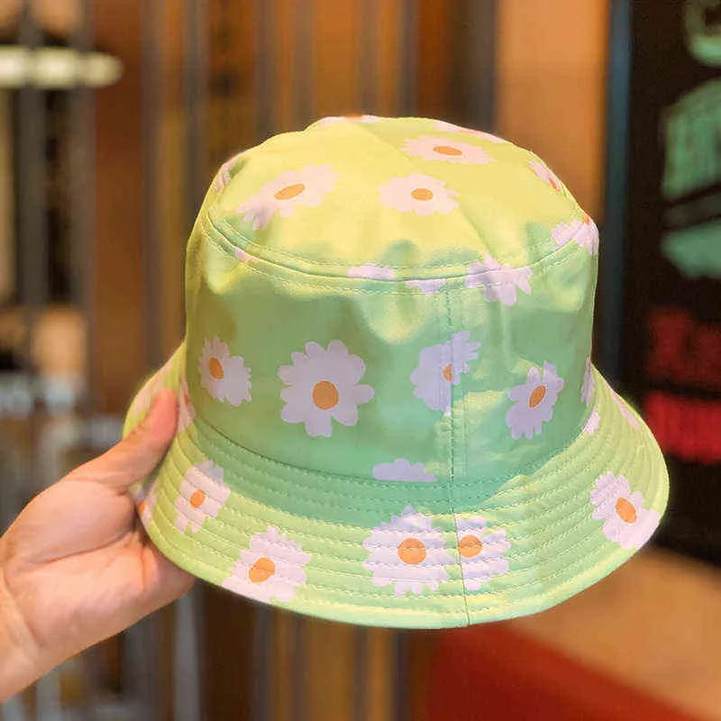 Bonito pequena flor impressão chapéu de chapéu de viagem ao ar livre caps chique casual sol tampão Floral chapéus para mulheres margarida pesca chapéus verão bob g220311
