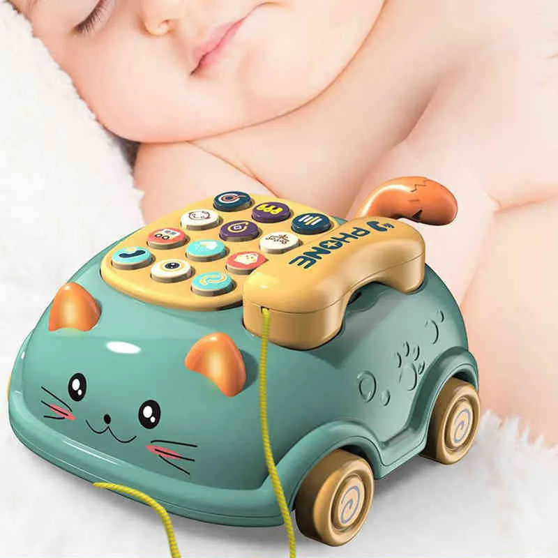 Baby leksak telefon tecknad simulerad fastighet toddler telefon dra funktion spela telefon tidig utbildning leksaker kreativ praktisk gåva g1224