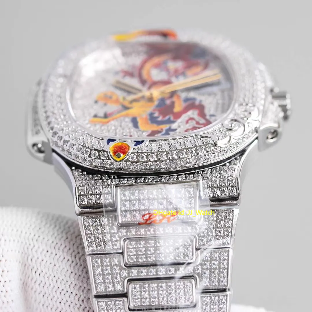 5720 émail Dail argent plein diamant luxe montre pour hommes automatique Cal 324sc saphir étanche bracelet en acier inoxydable Wa290r