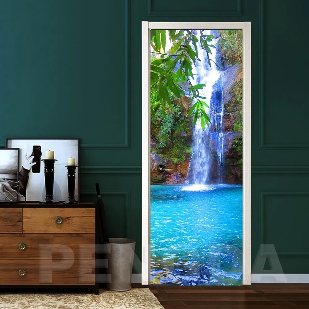 3D стикер двери шага DIY самоклеящиеся наклейки с водопадом и деревом росписи водонепроницаемый бумажный плакат для печати художественная фотография украшение дома T25563833