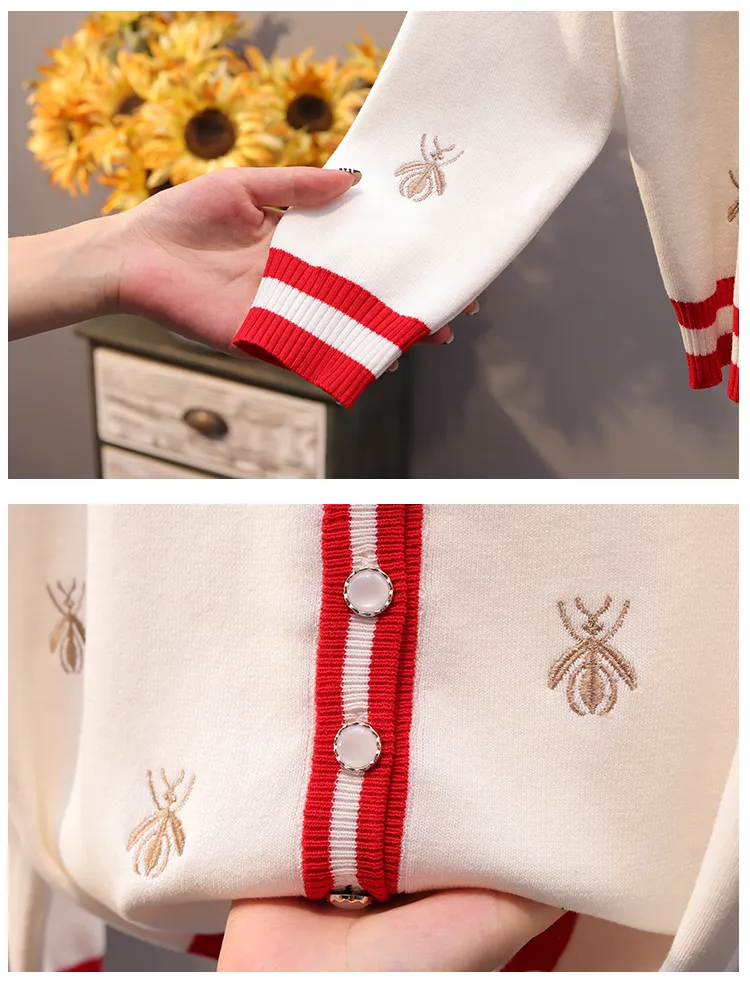 Новая пчела вышивка вязаный кардиган свитер женщины зимняя рубашка с длинным рукавом короткая внешняя тонкая женская одежда оптом