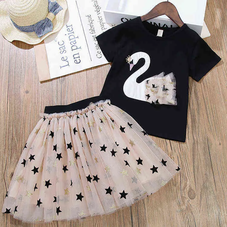 2020 zomer meisjes kleding sets elegante prinses meisje dier t-shirt + ster gaas rok 2 stks kinderkleding pak kinderkleding y220310