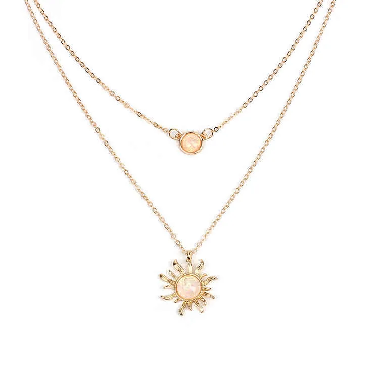 Neue Accessoires, französisches Design, mehrschichtige Sonnenblumen-Halskette, modische Proteinsteinkette für Damen