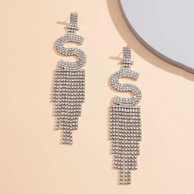 Ingesight Z Luxury Shiny Rhinestone Alphabet初期文字dop dangle earrings crystal long tassl earrings for women Jewelry13262