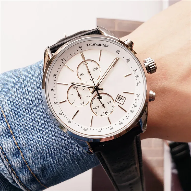 Herrklock för högkvalitet Herrklocka All Pointer har Chronograph Quartz Watch Leather Strap Men's Casual Stopwatch Monte Lu266i