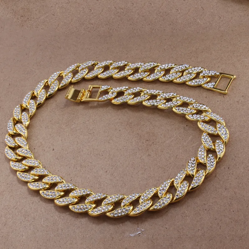 Hiphop bling modeketens sieraden heren goud zilveren miami cuban link ketting kettingen diamant ijs uit chian kettingen227i