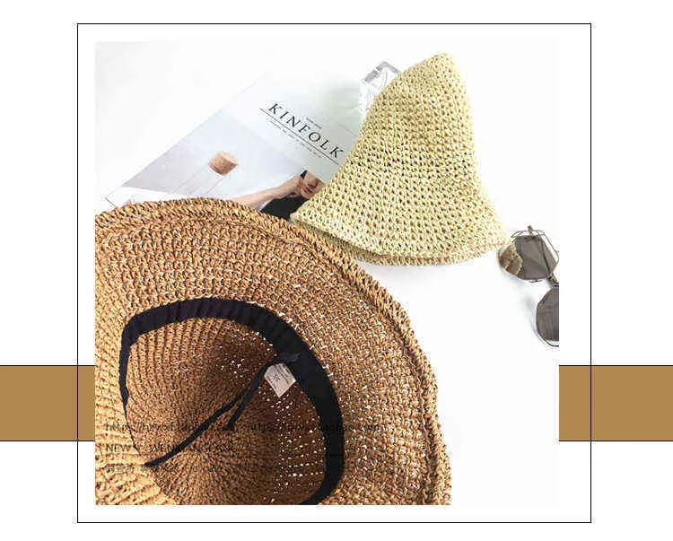 Mode pliable plage soleil chapeaux pour femmes large bord femme paille visière casquette DM1249 G220301