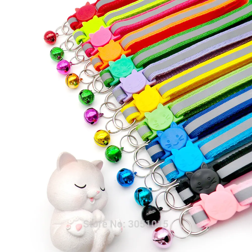 Großhandel verstellbare reflektierende Hundehalsbänder mit Glockenschnalle ID-Tag Namep Easy Wear Puppy Dog Cat Collar Zubehör LJ201111