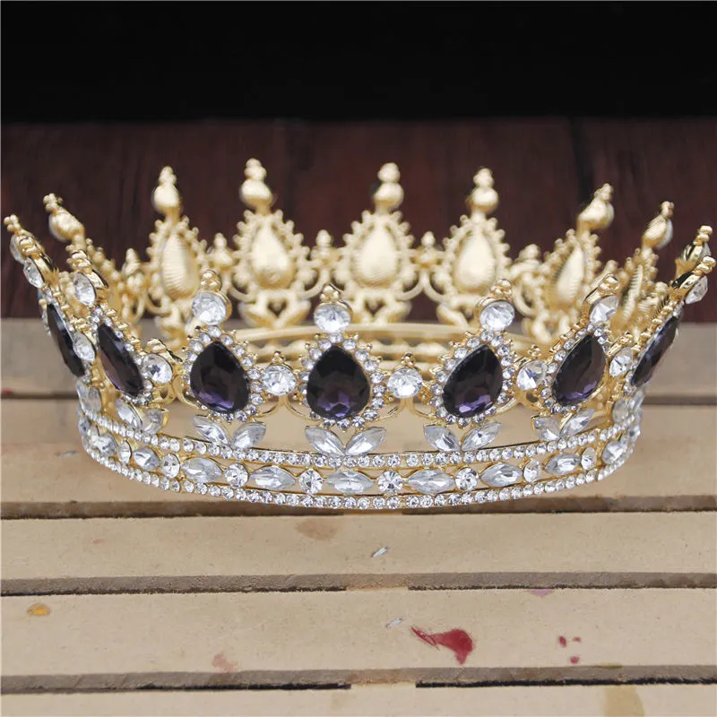 Crystal vintage Royal Queen King Tiaras and Crowns Mężczyźni Kobiety Pageant Prom Diodem Ornaments Wedding Hair Akcesoria Y1130313O