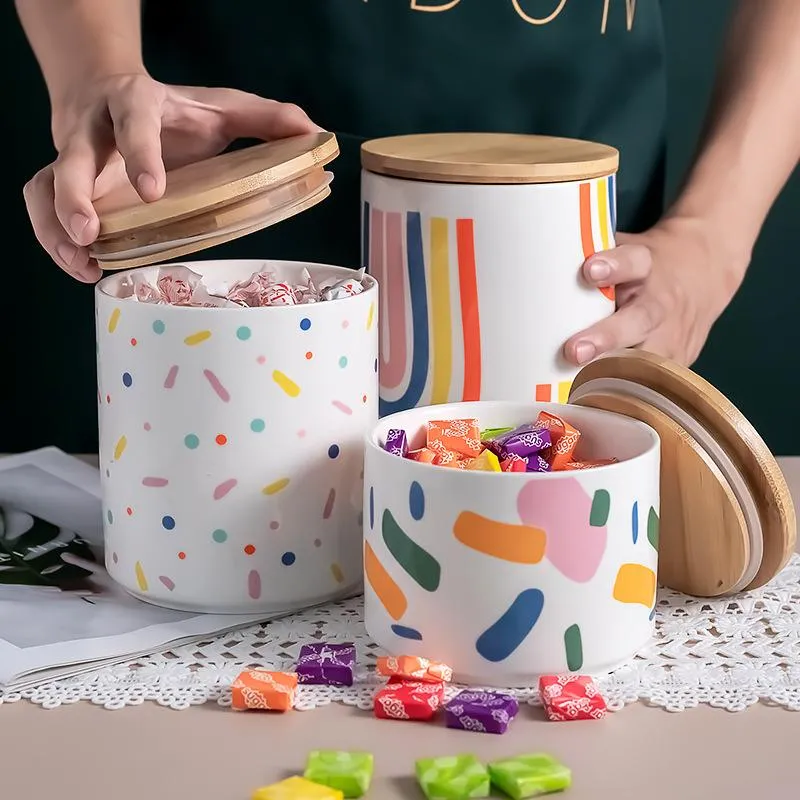 Ceramiczny magazyn Słoika Kolorowe butelki do przechowywania damproof kuchenne ceramiczne pieczęć garnka do zboża do kawy z okładką