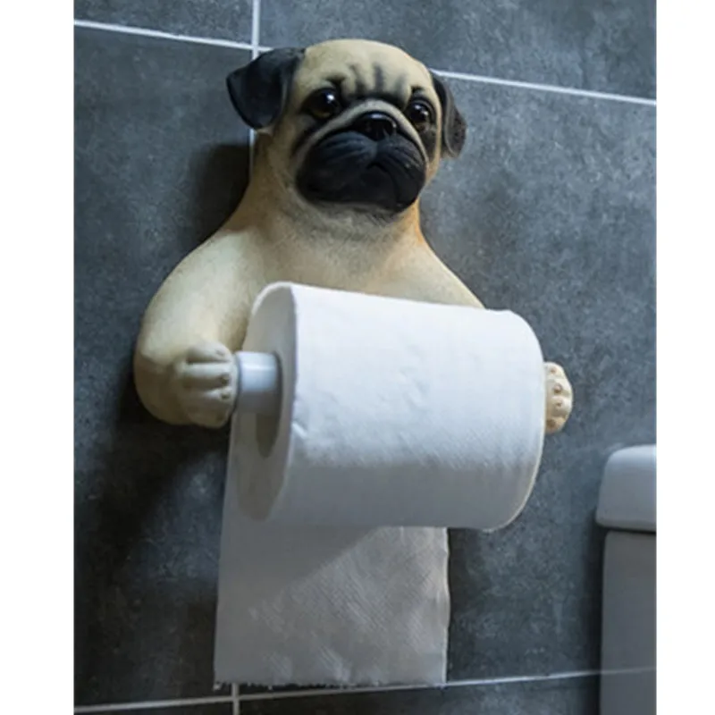 Mignon Chiot Statue Simulation Chien Carlin / Labrador / Husky / BOULEDOGUE FRANÇAIS Salle de bains toilettes porte-papier toilette créatif jouet p1729 T200425