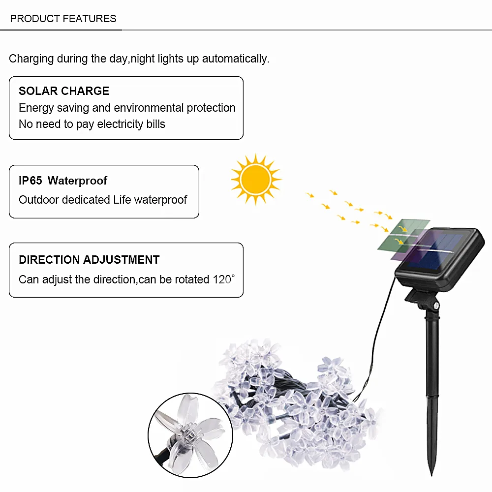 7M solaire LED guirlandes lumineuses de Noël fée lumière extérieure étanche éclairage de vacances rue guirlande 50LED décoration d'arbre de fête Y200603