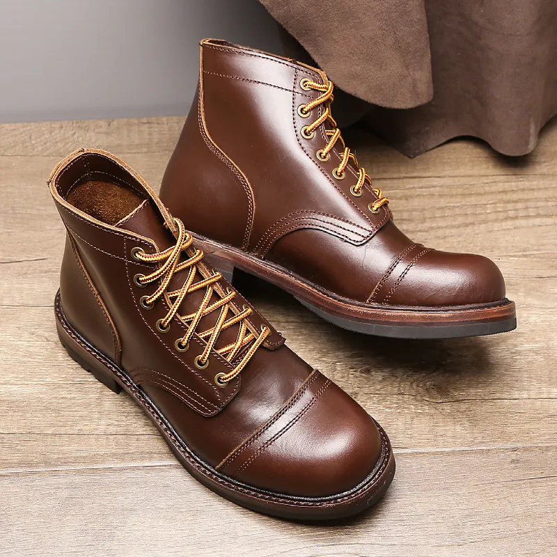 Winter Goodyear work Men High quality Martin boots Paratrooper boots Lace up Genuine leather RetroAnkle