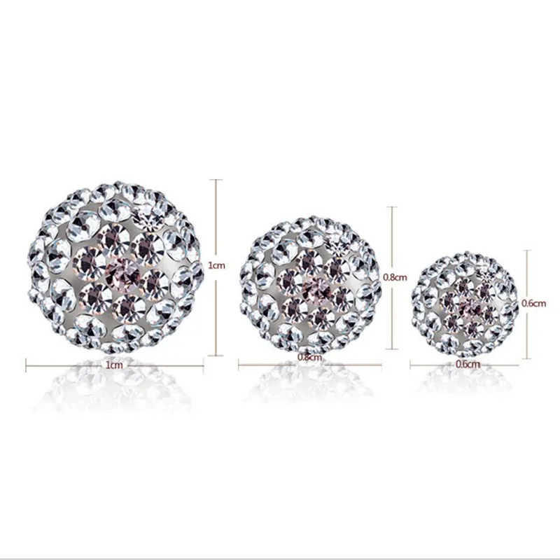 Cristal Ball Stud Brinco de Alta Qualidade 925 Sterling Silver Strass Bead Jóias 10mm 8mm 6mm para mulher