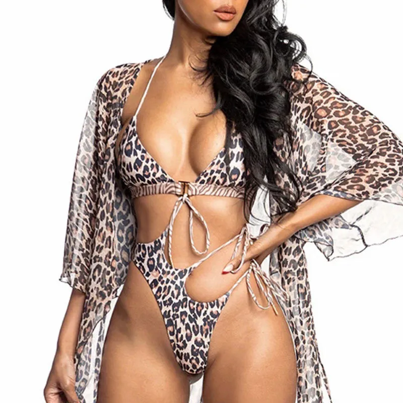 In X Leopard Print Swimsuit String Monokiniセクシーなバックル水着女性プラスサイズのボディースーツスーツ浴槽XL T200708
