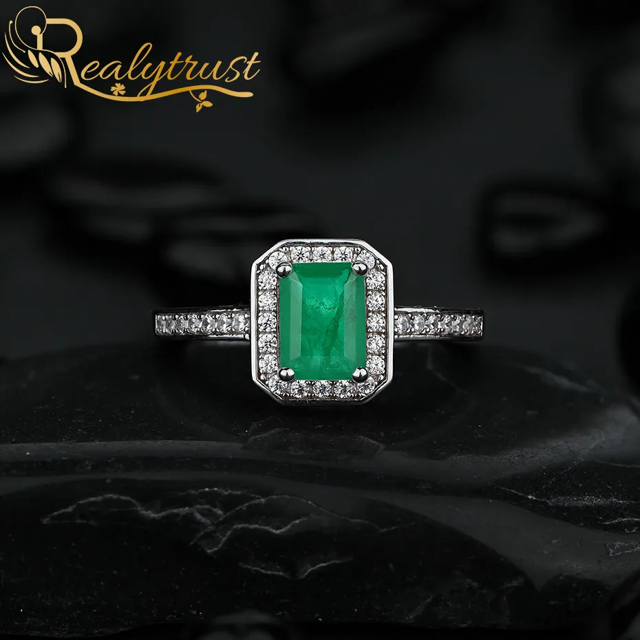 REALTRUST 1CT skapade Emerald Gemstone Ring för kvinnor Äkta 925 Sterling Silver Fine Smycken Bröllopsjubileum Ringar Gåva B1205