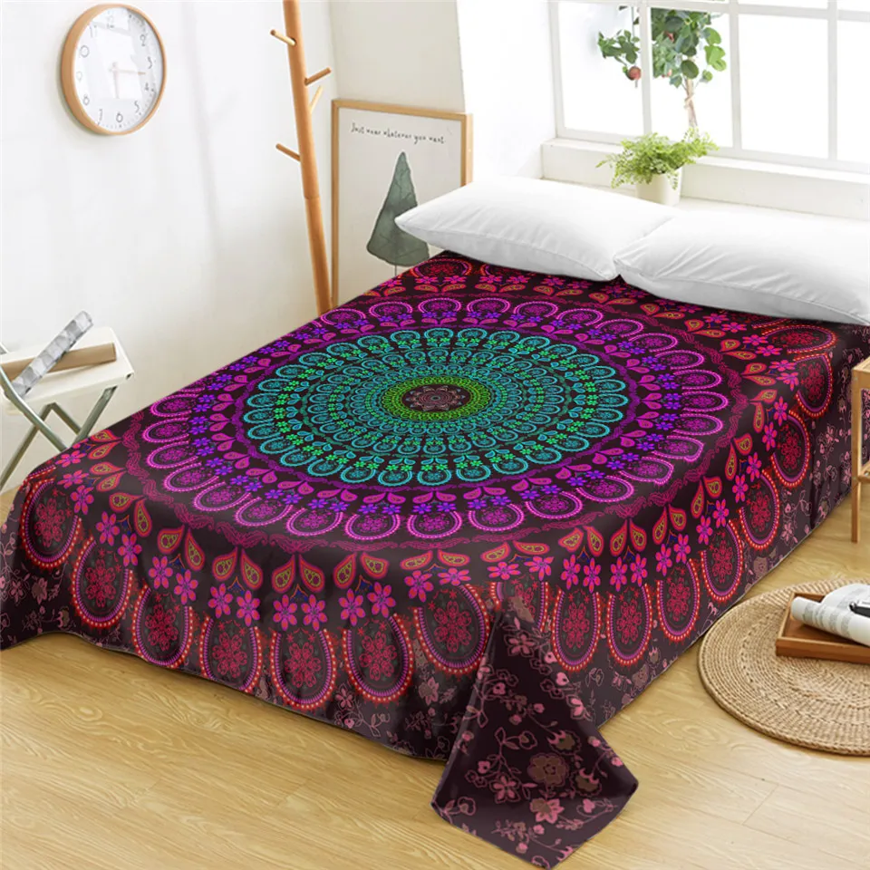 BeddingOutlet Mandala Queen Bed Sheets One Piece Purple Blue Flat Sheet Soft Bedding Bedspreads Floral Bohemian Tapestry sabanas 2254O