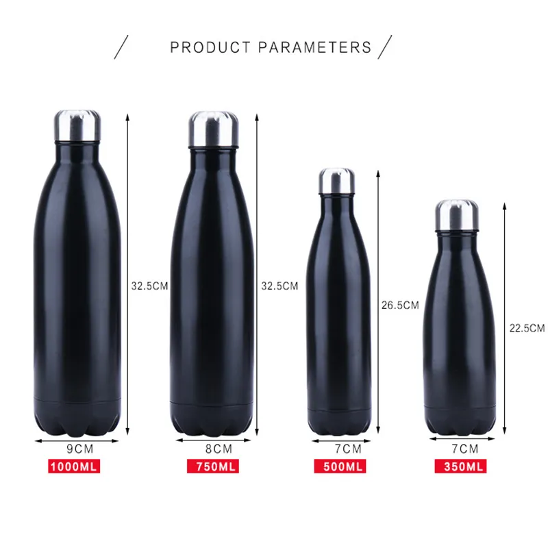 3505007501000 ml doppelwandige isolierte Isolierflasche aus Edelstahl, Wasserflasche, Cola-Bier-Thermoskanne für Sport, Y200107