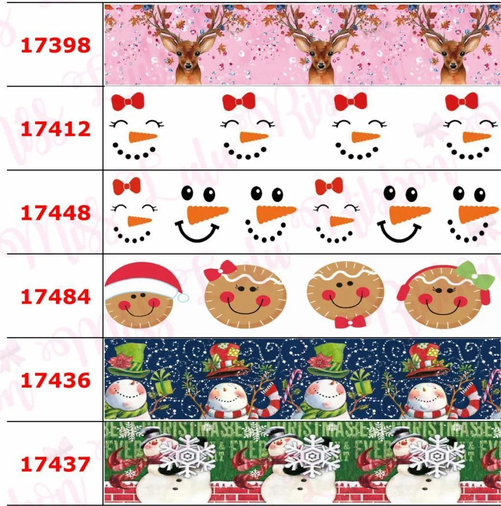 16mm75mm julserie Färgglada Bell Snowman Tryckt GrosGrainfoe Ribbon Cookies Diy Hair Bowknots Party Decor 50yardsroll Y201020