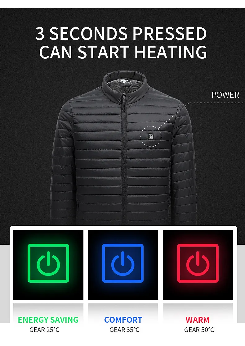 Men Heate Jacket Winter Warm USB Electric Heating Vest Smart Thermostat Hooded Heated Clothes Waterproof Padded Coat 220301