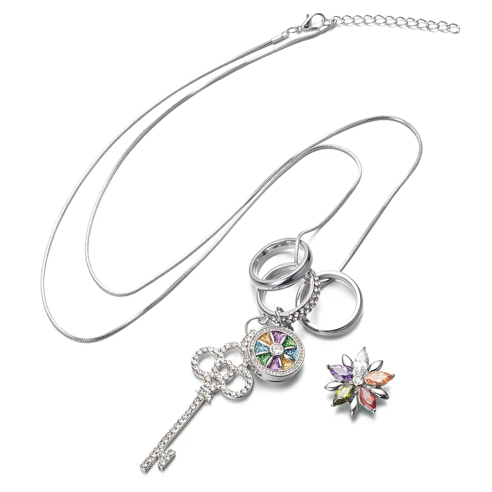 10 Stück ganze Schlüssel-Charms-Snap-Schmuck-Halskette mit 80 cm langer Edelstahlkette, passend für 18 mm GingerSnaps Y1130332Y