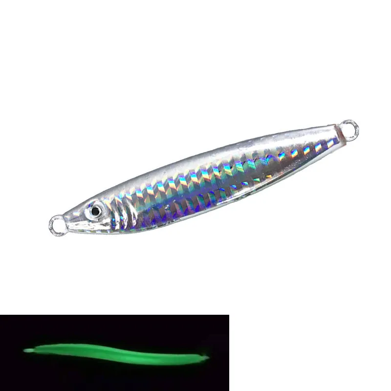 5 pièces pêche en haute mer jigging nuit lueur noctilucent métal Jigbait lent gabarit leurre cuillère basse Spinner appâts 40g 60/80/100/150g 220221