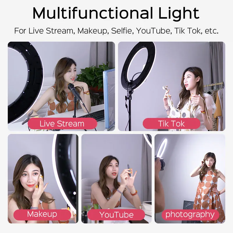 14 polegadas 35cm Fotografia LED Selfie Selfie Photo Studio Câmera Luz com Telefone Titular Tripé Suporte para Maquiagem Video Live