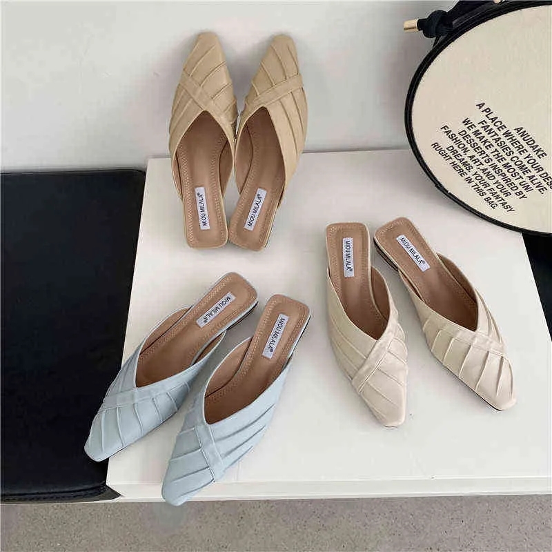 Sandels Äußere Hausschuhe frauen sommer Neue Keil Zehe Halb Faul Koreanische Version Sandalen und Spitzen Student Schuhe 220303