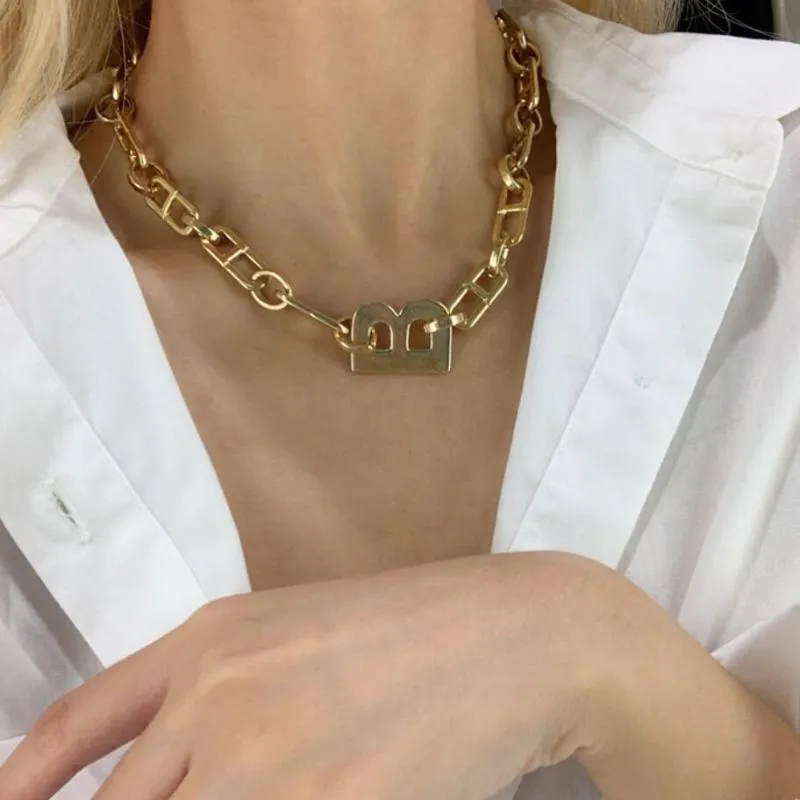 Новинка 2020, модное женское позолоченное металлическое ожерелье B, браслет-цепочка с толстыми звеньями, колье высокого качества1306U