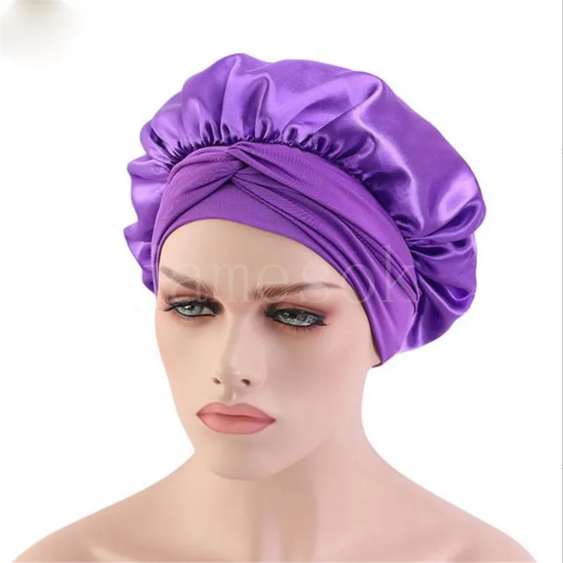 Cappellini in raso da donna solidi con cravatta larga cura dei capelli lunghi cappello da sonno notturno regola lo styling dei capelli cuffia da doccia avvolgente in seta DD958