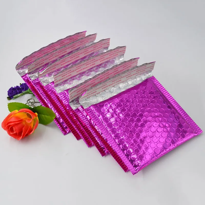 100 pièces 15 13 cm or Rose papier d'aluminium emballage bulle Mailers enveloppes rembourrées sac cadeau bulle expédition enveloppe sac 20x192J