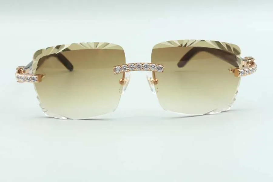 2021 mais novo estilo natural híbrido chifres de búfalo templos óculos de sol 3524020 lente de corte XL diamantes óculos tamanho 58-18-140mm3115