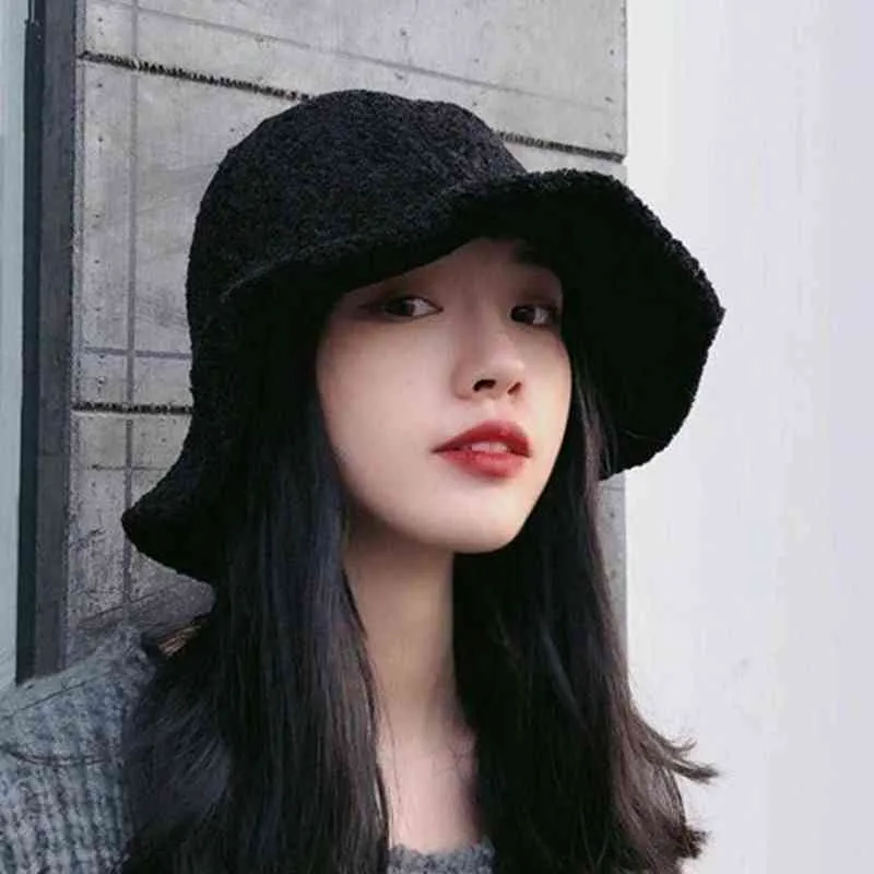 Summer Foldable Bucket Hat Winter Fashion Women Solid Color Wide Brim Warm Casual Woolen Bucket Hat Cap Fisherman Cap G220311