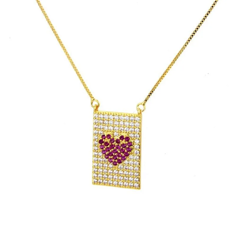 Multicolorido zircônia cúbica pingente colar amor coração geométrico retângulo colares para mulheres moda festa jóias accessories2695