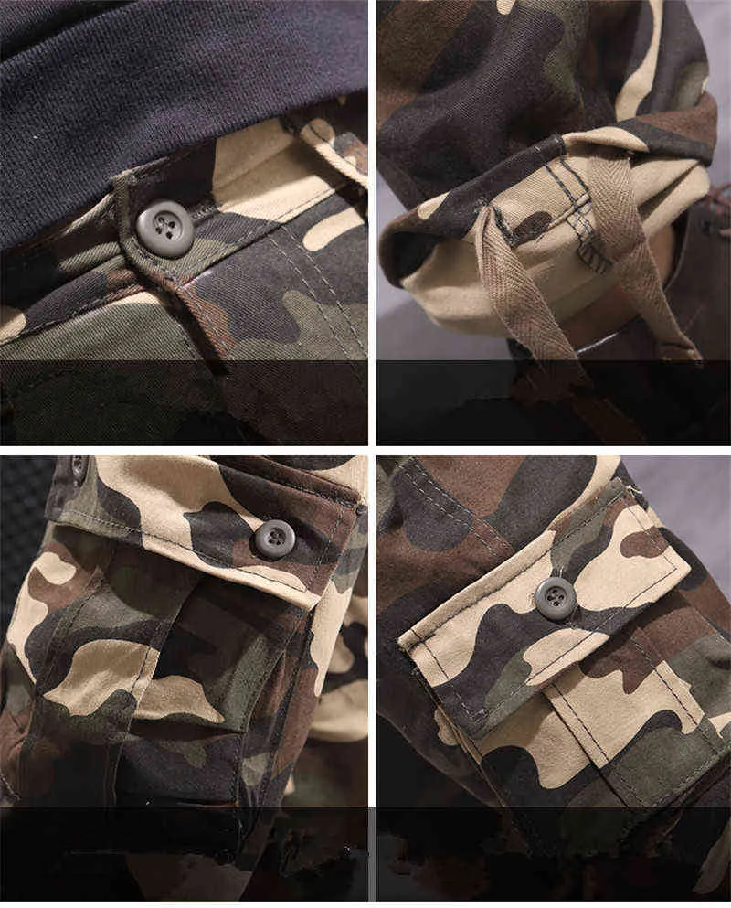 Męskie spodnie Camouflage Bawełniane Wojskowe Cargo Camo Spodnie Multi Pocket Hip Hop Joggers Streetwear Kombinezony Spodnie bojowe Armia 44 H1223