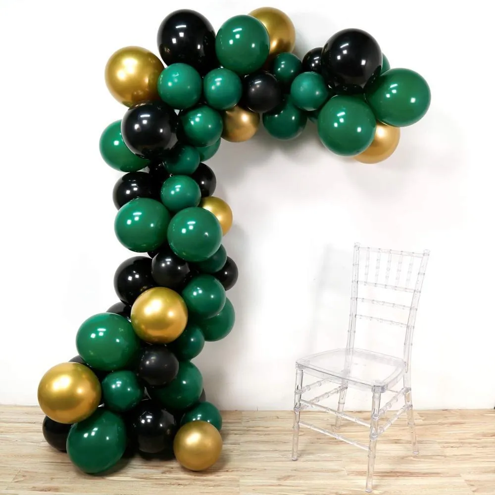 / Latex Vert Foncé Balloon Arch Kit Joyeux Noël Fête D'anniversaire Or Chrome Noir Latex Ballon Décor Kid Garland Gif T200526